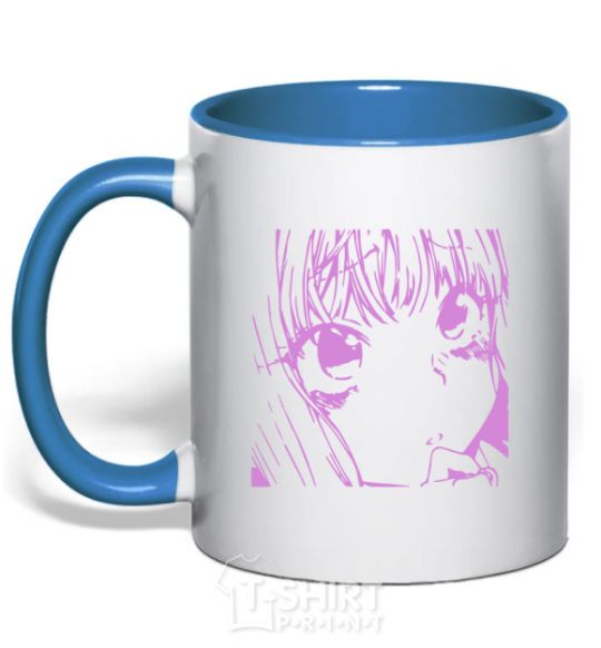 Mug with a colored handle The anime girl is pink royal-blue фото