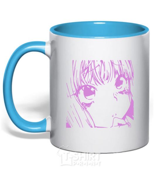 Mug with a colored handle The anime girl is pink sky-blue фото