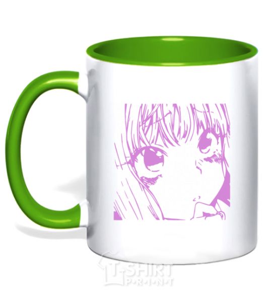 Mug with a colored handle The anime girl is pink kelly-green фото