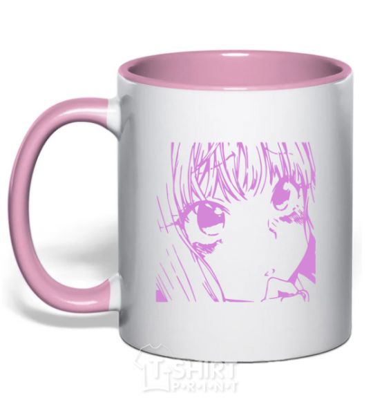 Mug with a colored handle The anime girl is pink light-pink фото