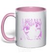 Mug with a colored handle The anime girl is pink light-pink фото