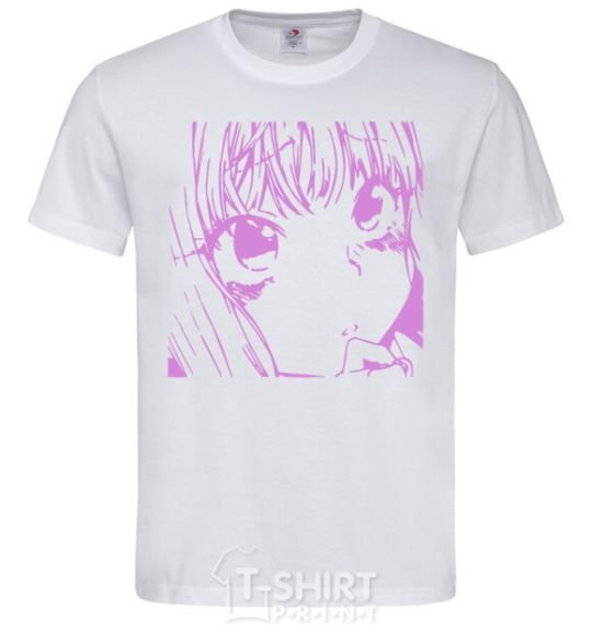 Мужская футболка Девочка аниме розового цвета Белый фото