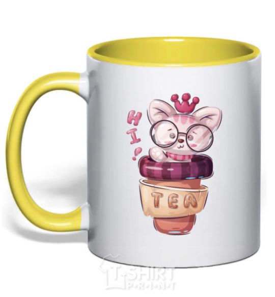 Mug with a colored handle Hi tea yellow фото