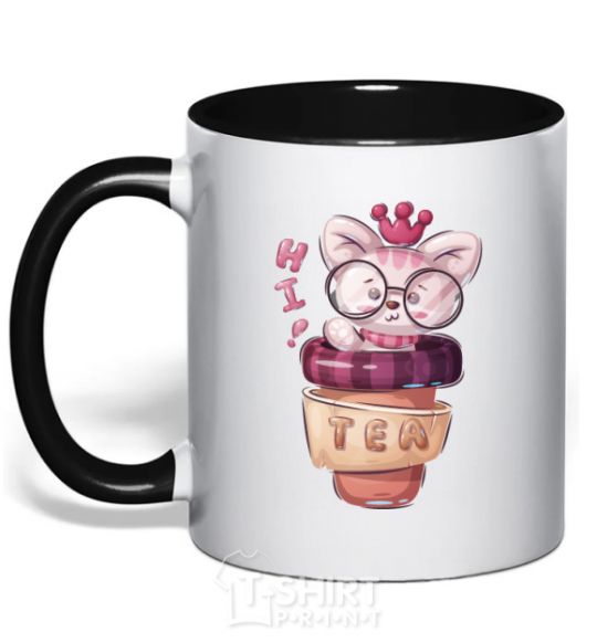Mug with a colored handle Hi tea black фото