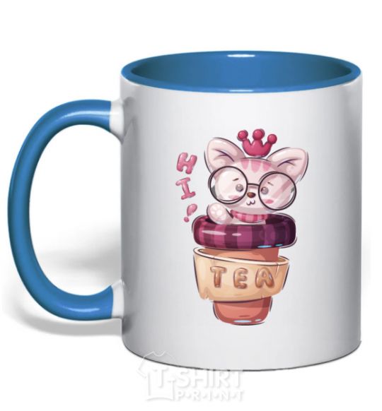 Mug with a colored handle Hi tea royal-blue фото