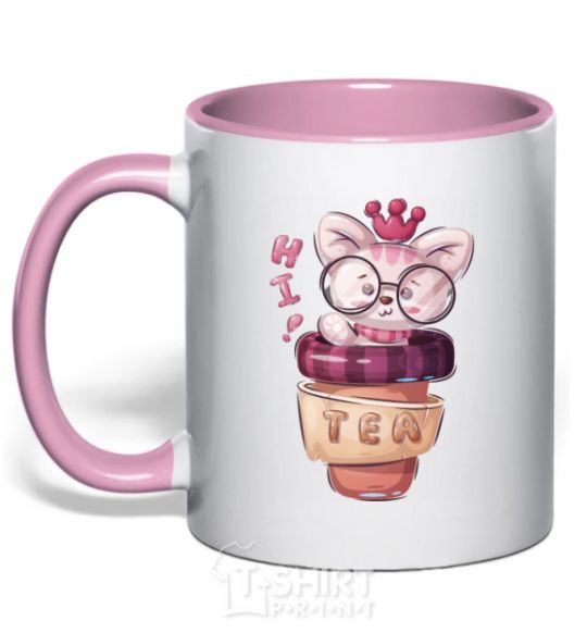 Mug with a colored handle Hi tea light-pink фото