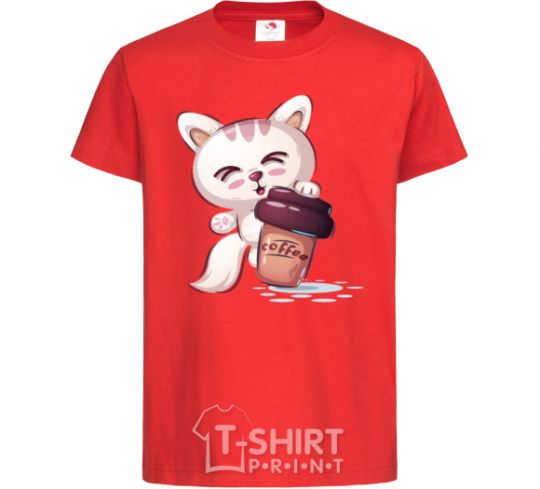 Детская футболка Coffee kitten Красный фото