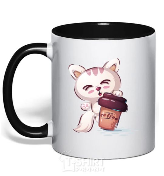 Чашка с цветной ручкой Coffee kitten Черный фото