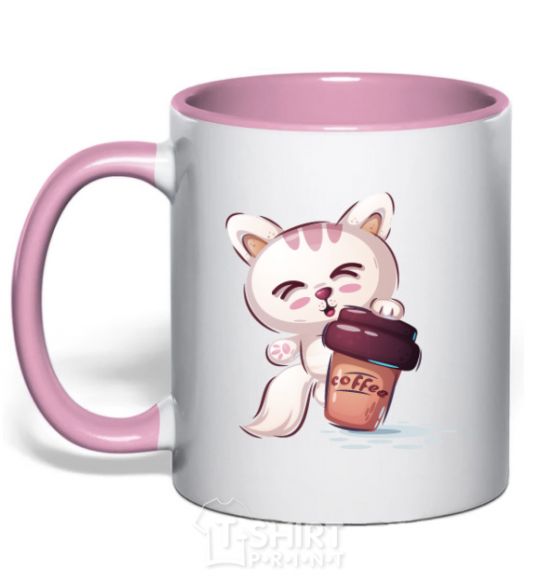 Чашка с цветной ручкой Coffee kitten Нежно розовый фото