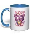 Mug with a colored handle Fish and kitten royal-blue фото