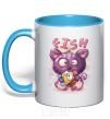 Mug with a colored handle Fish and kitten sky-blue фото