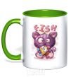 Mug with a colored handle Fish and kitten kelly-green фото