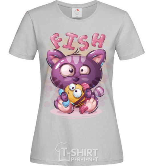 Women's T-shirt Fish and kitten grey фото