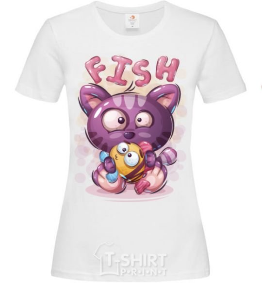 Women's T-shirt Fish and kitten White фото