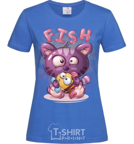 Women's T-shirt Fish and kitten royal-blue фото