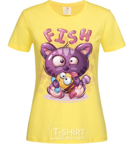 Women's T-shirt Fish and kitten cornsilk фото