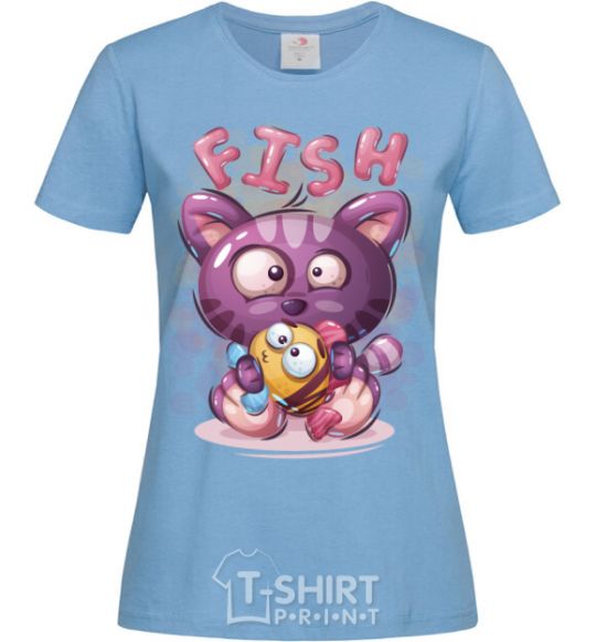 Women's T-shirt Fish and kitten sky-blue фото