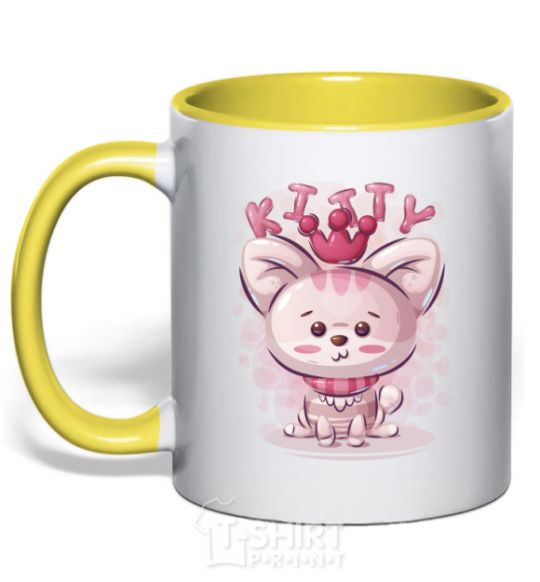 Mug with a colored handle Kitty yellow фото