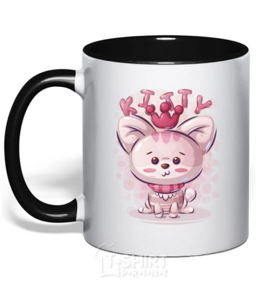 Mug with a colored handle Kitty black фото