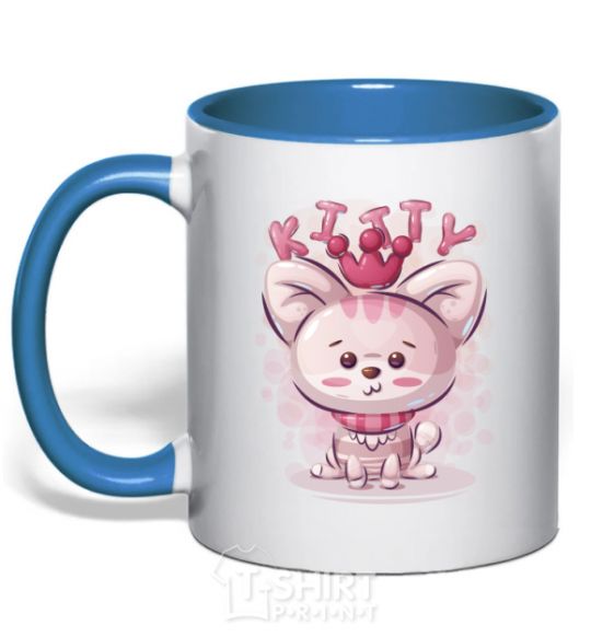 Mug with a colored handle Kitty royal-blue фото