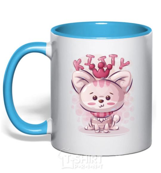 Mug with a colored handle Kitty sky-blue фото