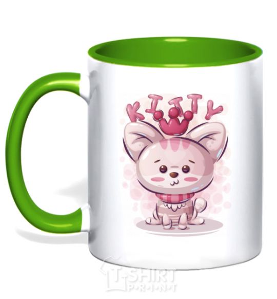 Mug with a colored handle Kitty kelly-green фото