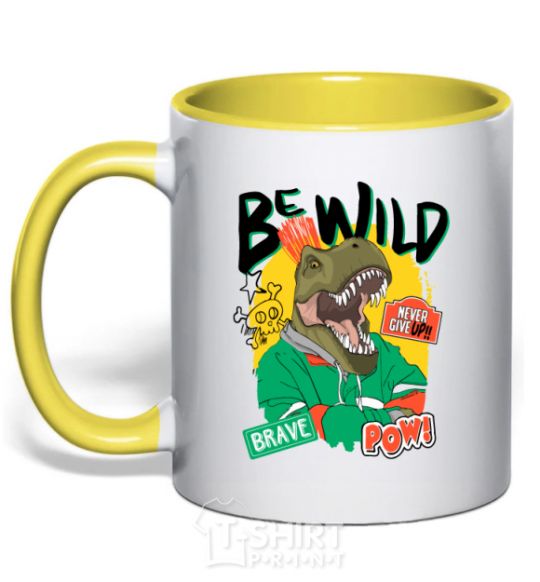 Mug with a colored handle Be wild yellow фото