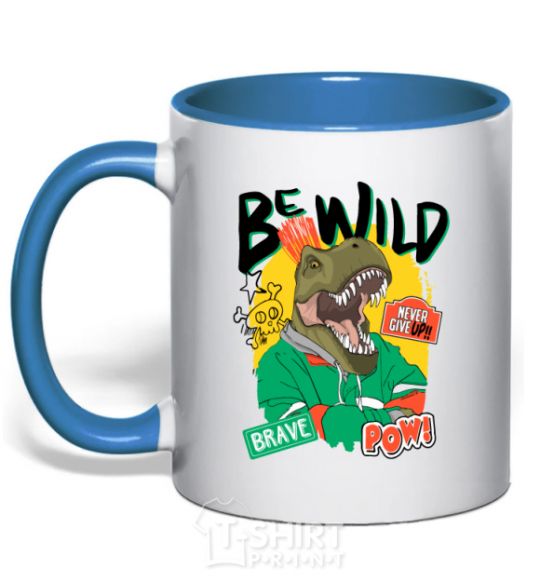 Mug with a colored handle Be wild royal-blue фото