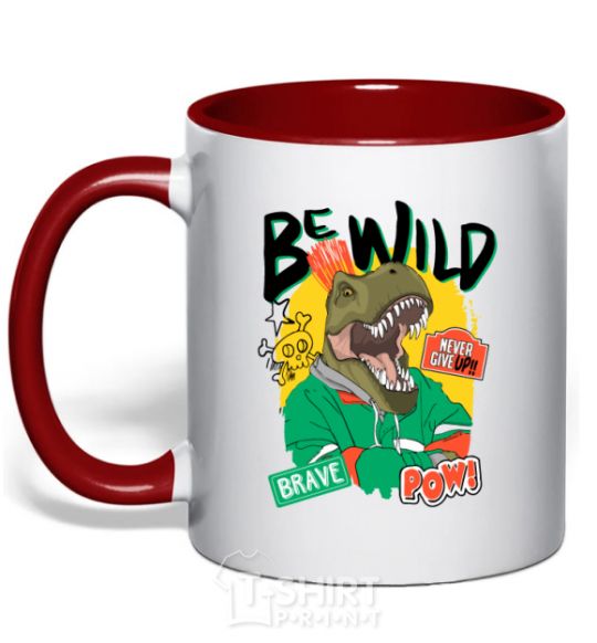 Mug with a colored handle Be wild red фото