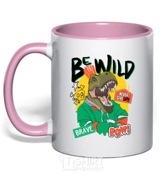 Mug with a colored handle Be wild light-pink фото