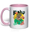 Mug with a colored handle Be wild light-pink фото