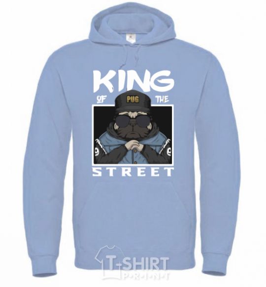 Мужская толстовка (худи) Pug king of the street Голубой фото