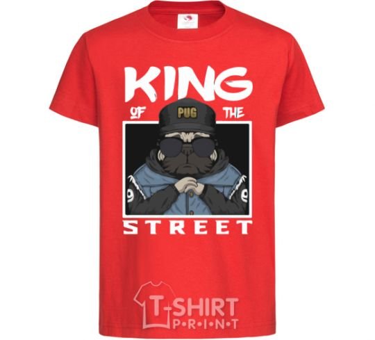 Kids T-shirt Pug king of the street red фото