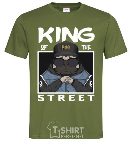 Мужская футболка Pug king of the street Оливковый фото