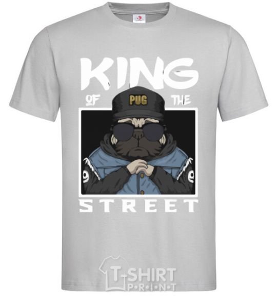 Мужская футболка Pug king of the street Серый фото