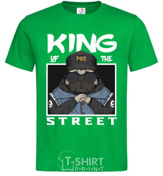 Мужская футболка Pug king of the street Зеленый фото