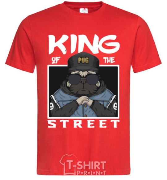 Мужская футболка Pug king of the street Красный фото