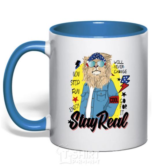 Mug with a colored handle Lion Stay real royal-blue фото