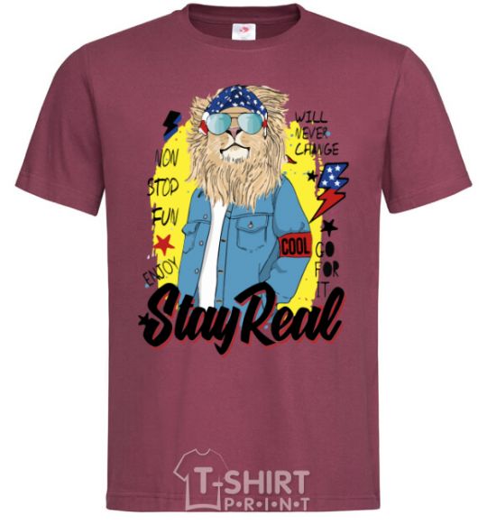 Men's T-Shirt Lion Stay real burgundy фото