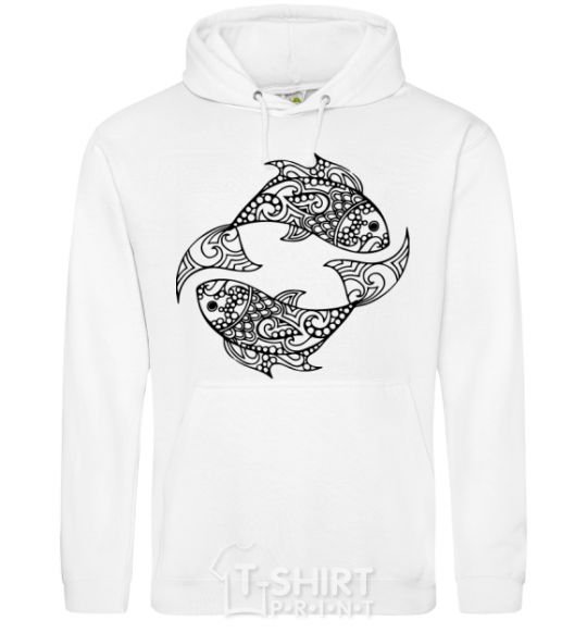 Men`s hoodie Fish pattern White фото