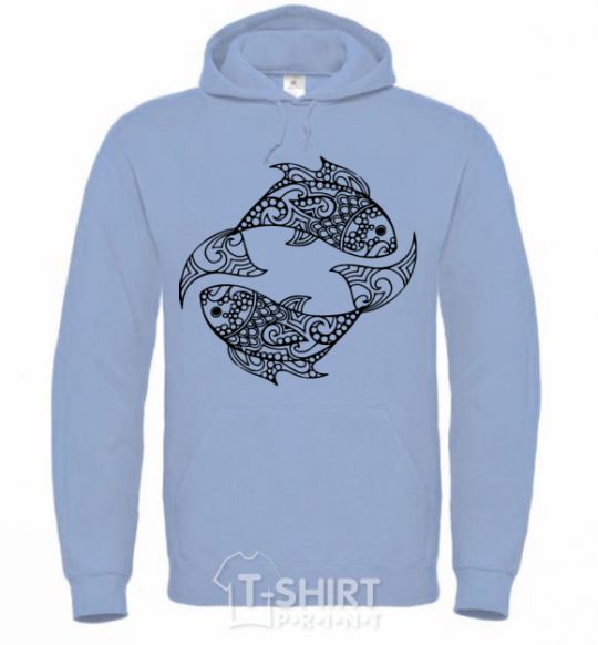 Men`s hoodie Fish pattern sky-blue фото