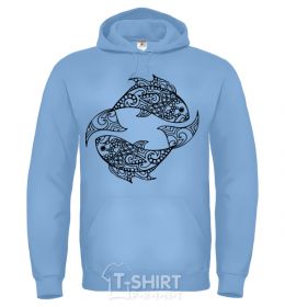 Men`s hoodie Fish pattern sky-blue фото