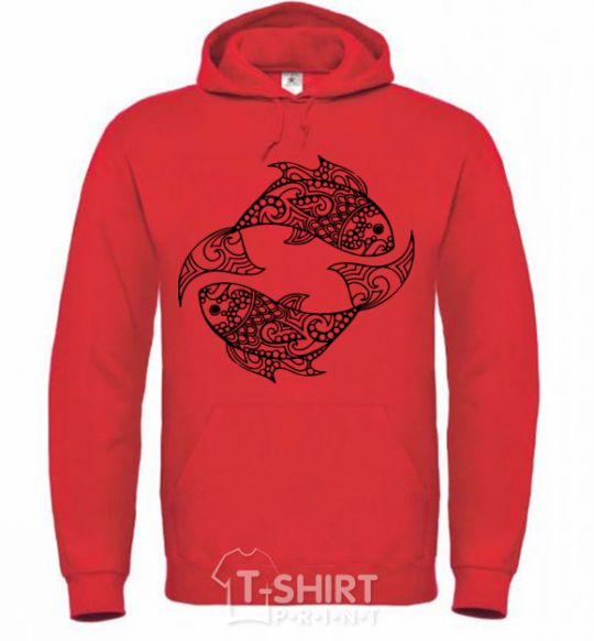 Men`s hoodie Fish pattern bright-red фото