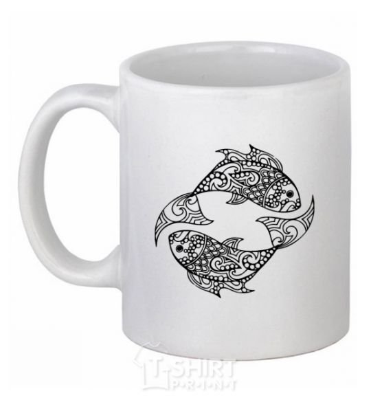 Ceramic mug Fish pattern White фото