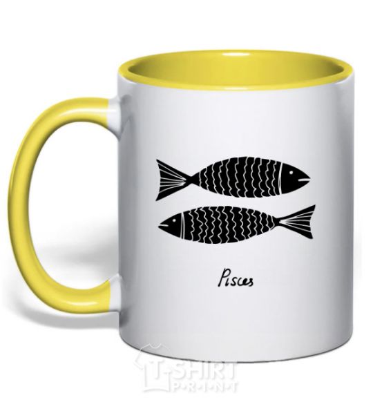 Mug with a colored handle Pisces black yellow фото