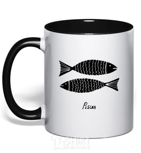 Mug with a colored handle Pisces black black фото