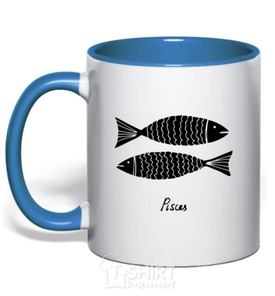 Mug with a colored handle Pisces black royal-blue фото