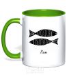 Mug with a colored handle Pisces black kelly-green фото