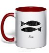 Mug with a colored handle Pisces black red фото