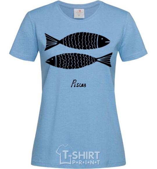 Women's T-shirt Pisces black sky-blue фото